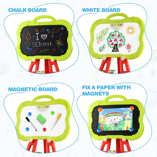 Flip-Over Double-Sided Kids Art Easel, Standing Art Easel for Toddler, Double Magnetic Drawing Board with Painting Accessories, Birthday Christmas Gift for 3,4,5,6+ Little Boys and Girls-Blue