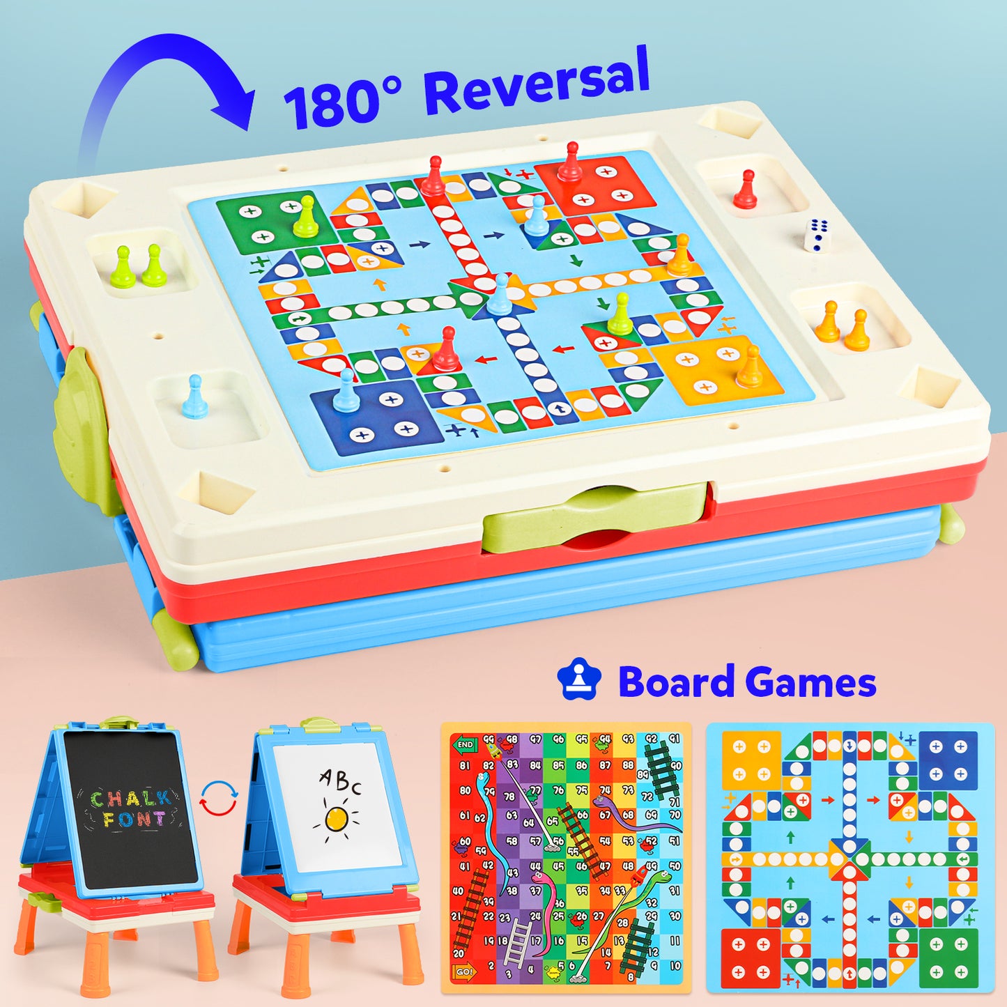 Easel for Kids, Toddlers' Double Sides Drawing Board with Blackboard & Whiteboard, Carry Case, Pink, Board Game,Birthday Christmas Gift for Kids Girls Boys 3-5 Years Old.(20"×11.5"×15.2")