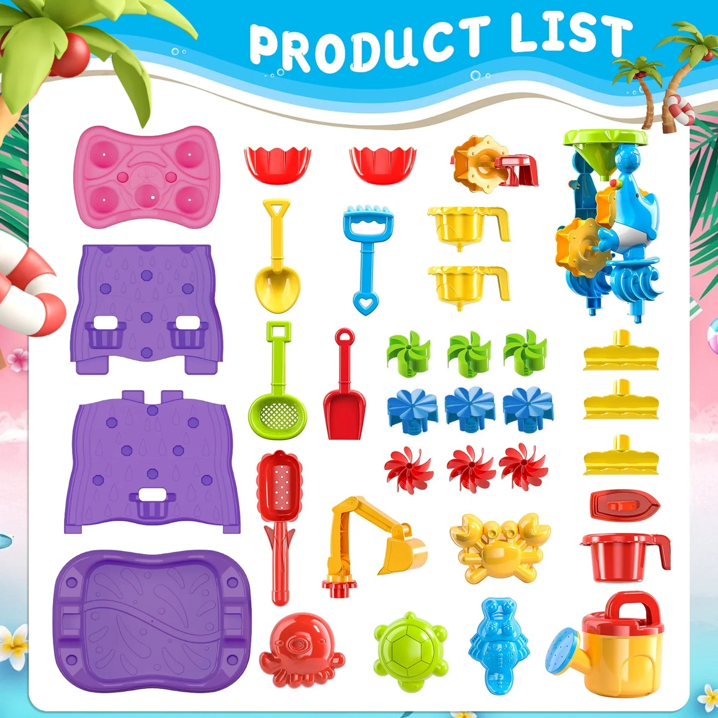 Water Table for Toddlers Age 3 4 5 6 Years, Outdoor Summer Beach Toys for Kids.(Purple)