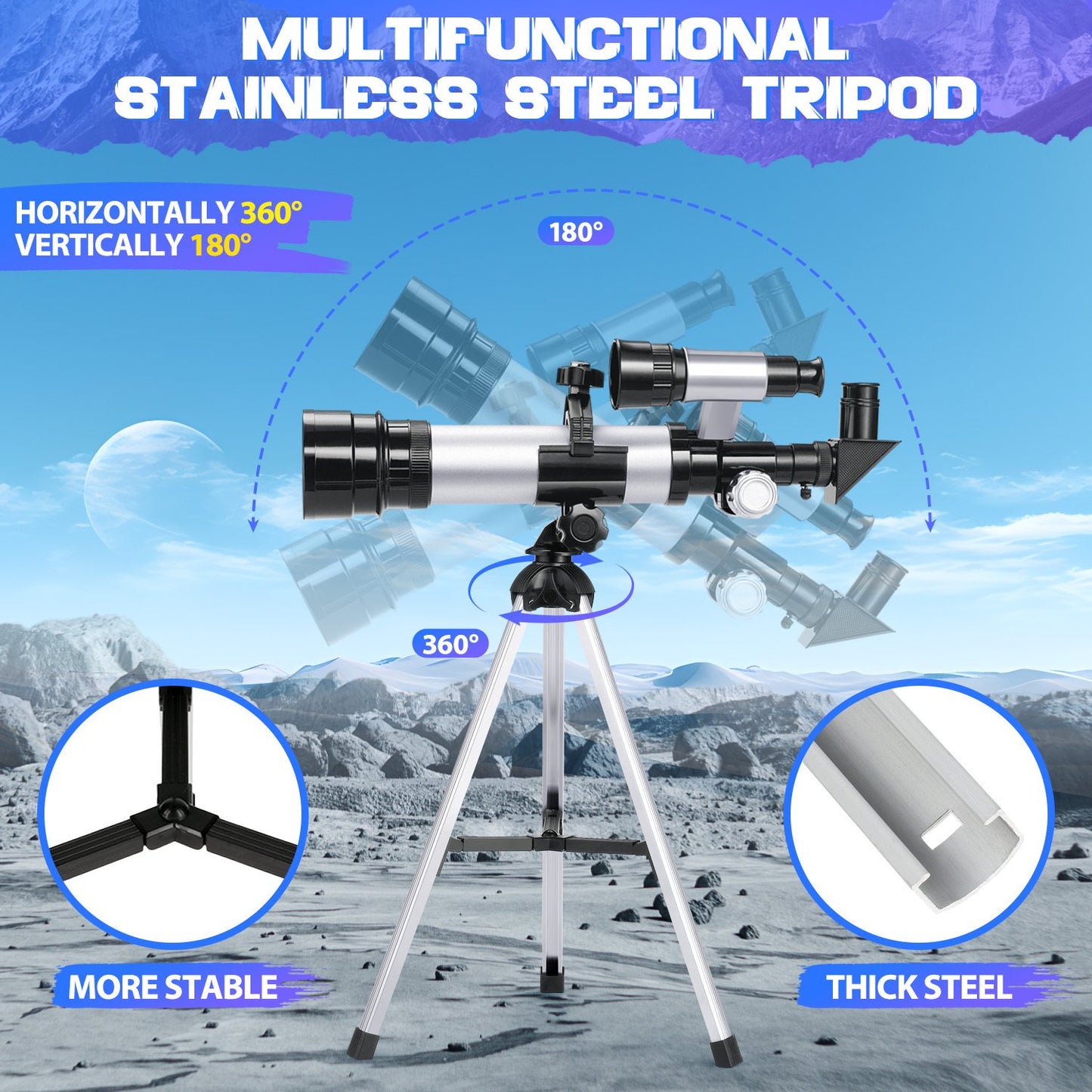 Telescope for Kids Beginners Ages 8-12 Years, 50/360mm Portable Astronomy Telescope(60X) with Tripod, STEM Toys Birthday Christmas Gift.