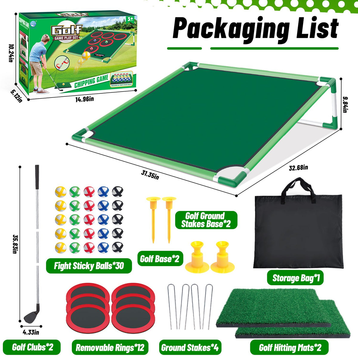 2 Pack Kids Golf Set Game and Cornhole Game, Toys for Toddler 3 4 5 6 Years Old with 2 Golf Clubs and 30 Sticky Balls Backyard Sport Games, Birthday Gift for 3-12 Years Old Boys Girls.