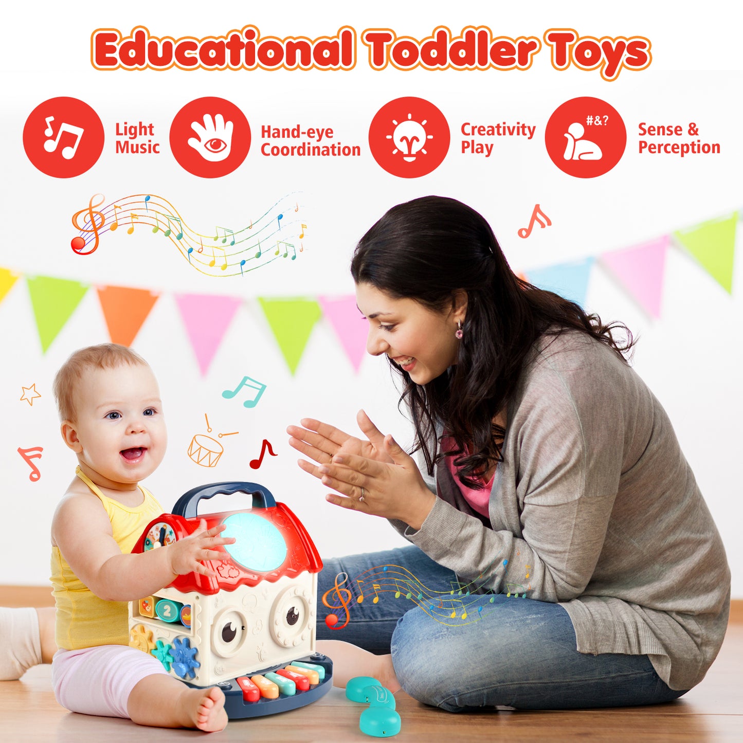 Baby Toys for Toddlers Ages 1 2 3 Years, Baby Activity Cube with Music Drum Early Educational Toys for Baby Infant 12-18-24 Months, Birthday Christmas Gifts for Baby Boys Girls.