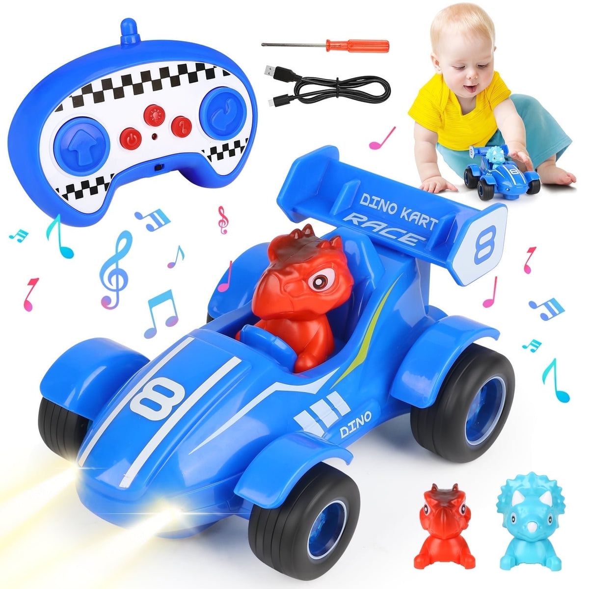 Toddler Remote Control Car, Dinosaur Toys for Kids Ages 2-4 5-7 Years, RC Race Car Christmas Birthday Gifts for Boys Girls Ages 2 3 4 5 6.