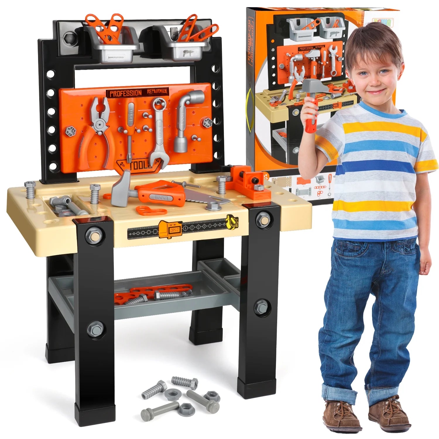 64Pcs Kids Tool Set, Toddler Workbench Toys for Boys Years