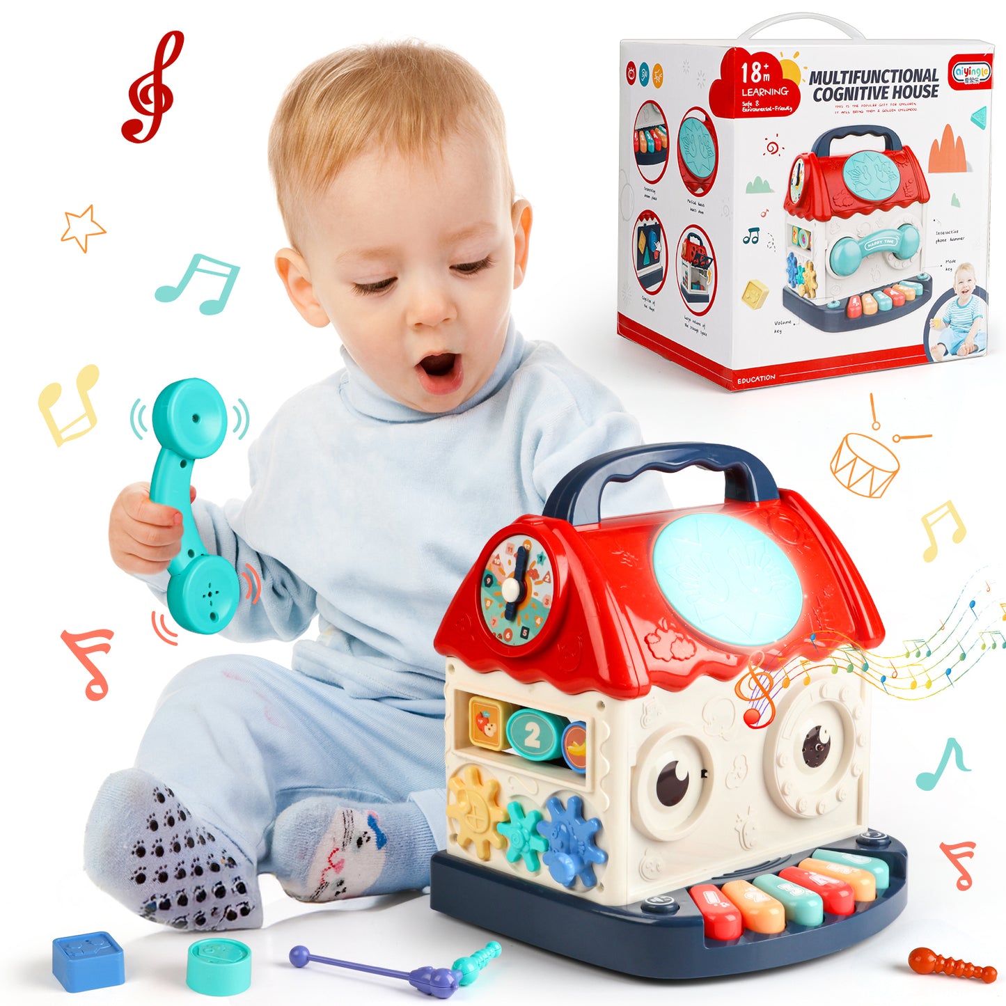 Baby Toys for Toddlers Ages 1 2 3 Years, Baby Activity Cube with Music Drum Early Educational Toys for Baby Infant 12-18-24 Months, Birthday Christmas Gifts for Baby Boys Girls.