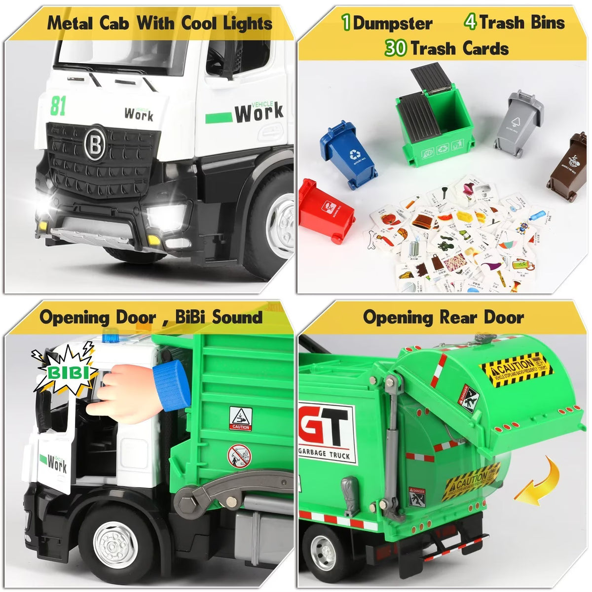 Garbage Truck Toys for Kids Boys, Play Vehicle Trash Truck Toys with Dumpster and Trash Bins, Birthday Gift for Boys 3 4 5 6 8 Years Old.