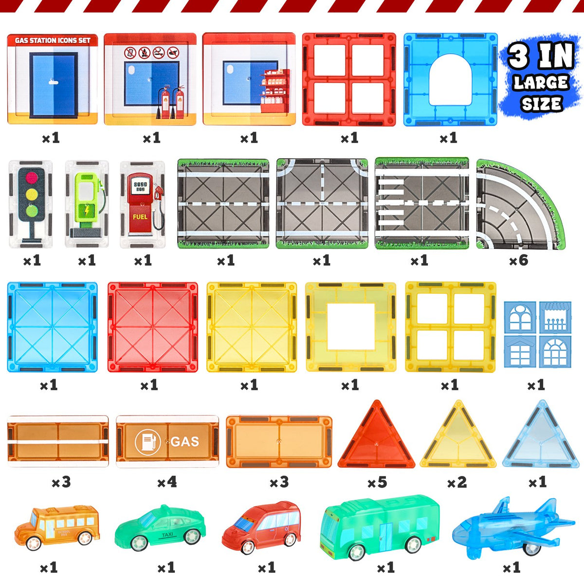 63PCS Magnetic Tiles, Gas Stations Building Blocks Toys for Kids Ages 3-12 Years, STEM Educational Toys Christmas Birthday Gift for Kids Boys Girls.