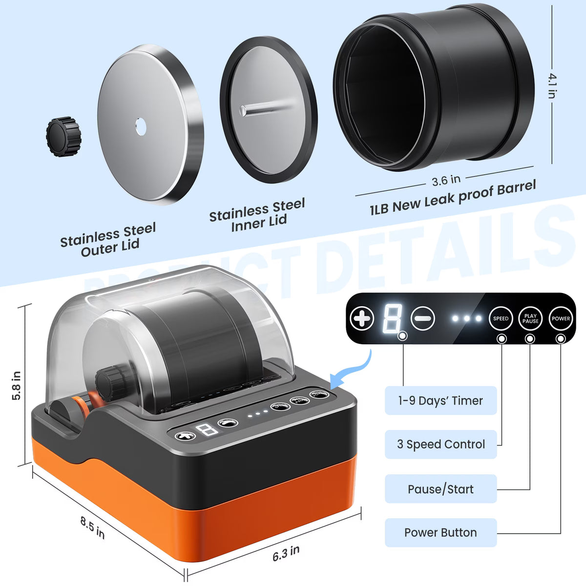 Rock Tumbler Kits Set for Kids and Adults, Black& Orange, STEM Science Kit, Tumbler Grits, Rocks & Jewelry Polishing Accessories Set, Christmas Birthday Gift.