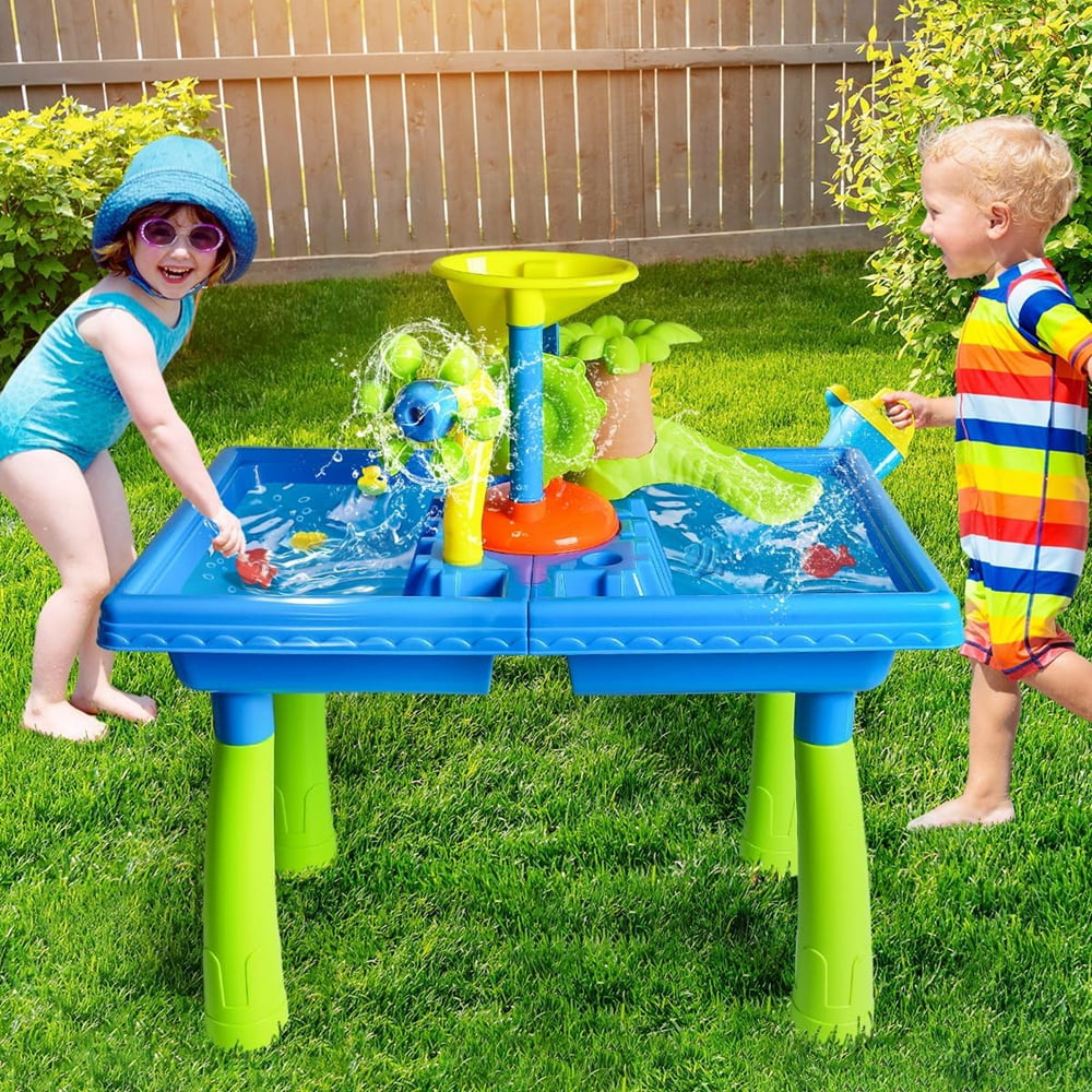 Water Table for Toddlers 1-3,Kids Beach Summer Toys Sandbox Table Outdoor Activity Sensory Play Table with Water Windmill and Tower, Animal Molds for Toddlers Boys Girls