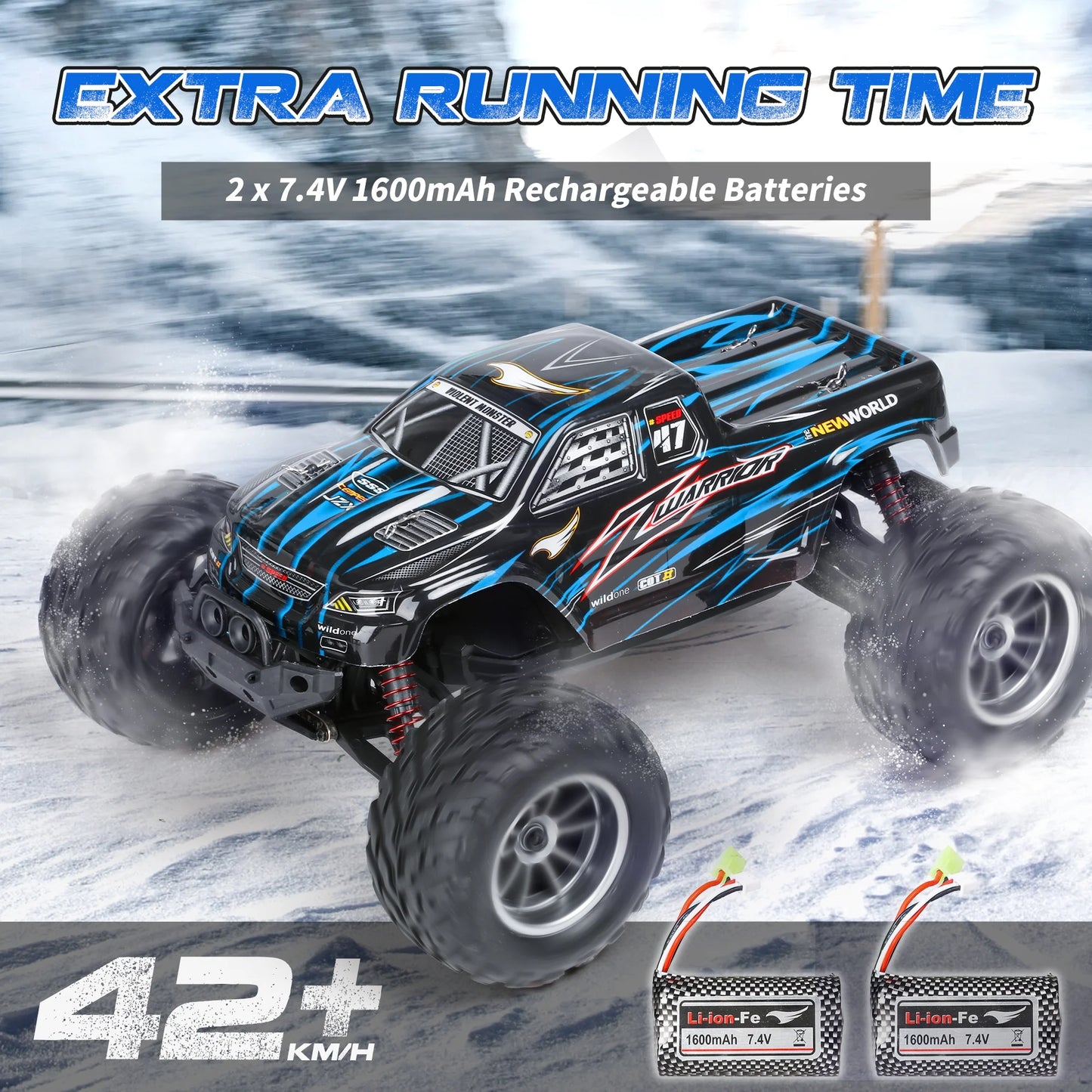 1:12 Scale Remote Control Truck, 4WD High Speed 42+ Kmh All Terrains Electric Toy Off Road RC Vehicle Car Crawler with 2 Rechargeable Batteries, Christmas Gifts for Boys Kids 8-11 12+ & Adults