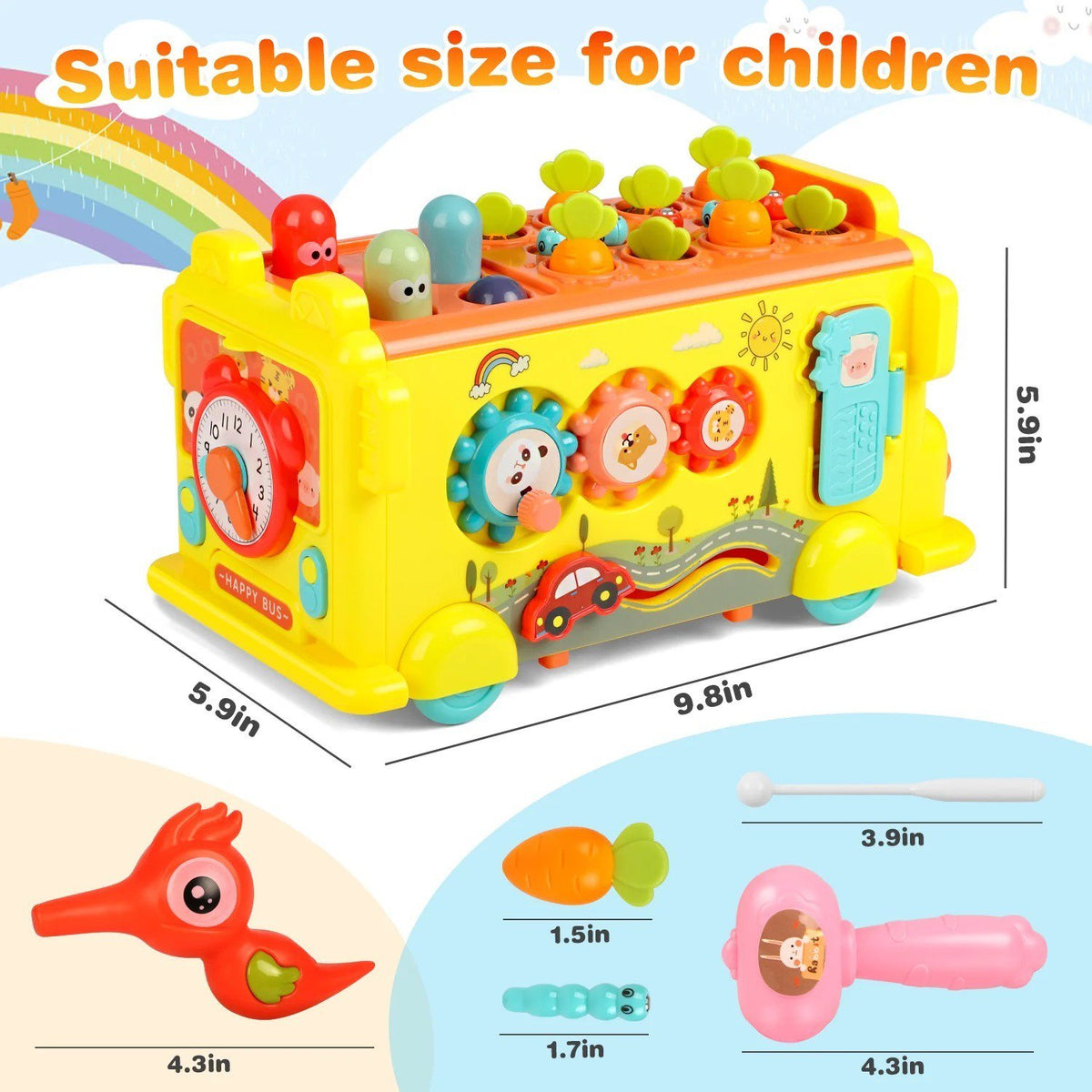 Baby Montessori Learning Toys for 2 to 4 Years Old, Music Activity Bus Baby Toys, Interactive Game Birthday Gift for Kids Boys Girls 2 3 4 Years.