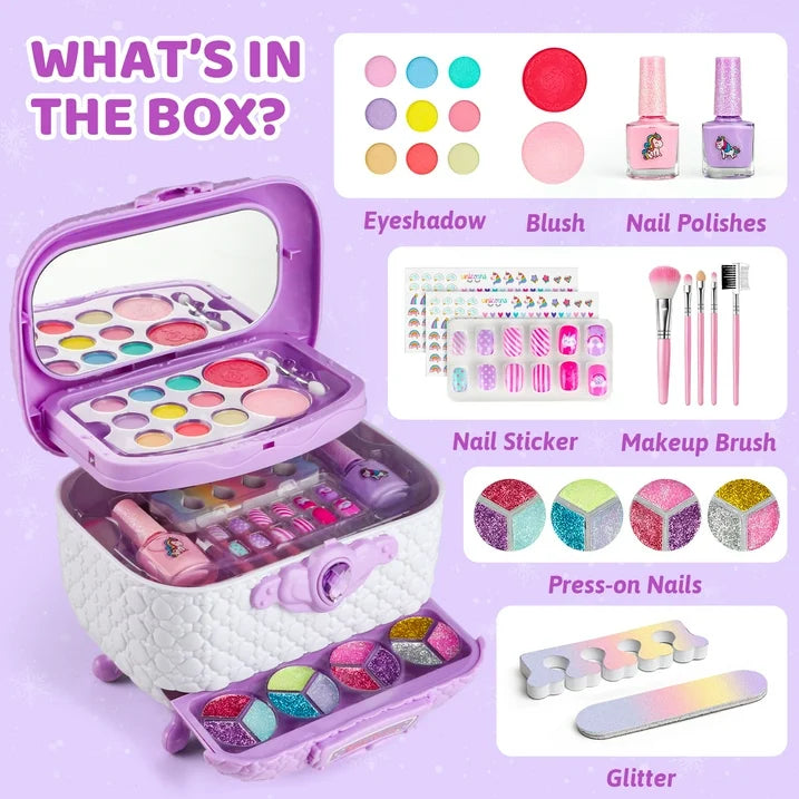 Kids Makeup Kit for Girls, Washable Real Cosmetic Toys, Non-toxic Makeup Set for Toddlers, Little Girl Princess Toy Gift for Christmas Birthday Aged 3-6 7-12