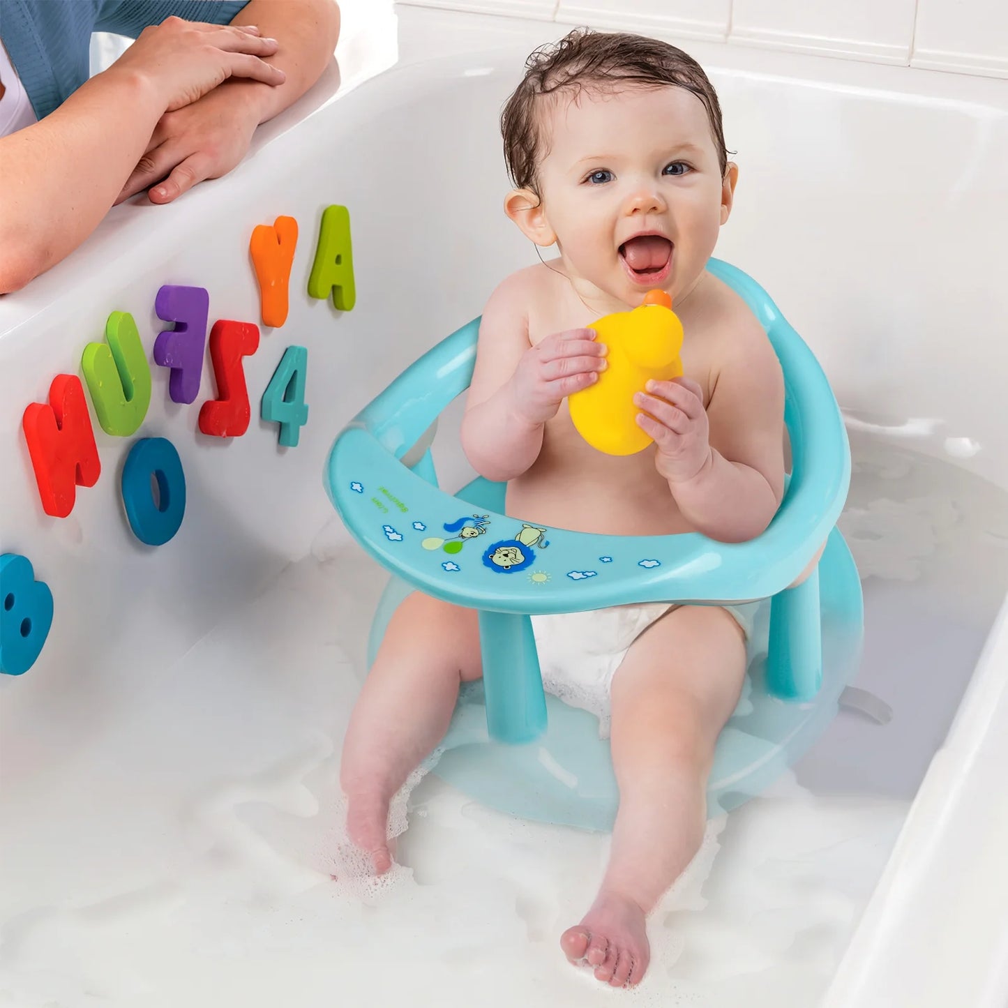 Bath Seat with Non-Slip Mat, Bath Tub Chair with Suction Cups, Gift for Toddlers 6 9 12 18 Months, Light Blue.