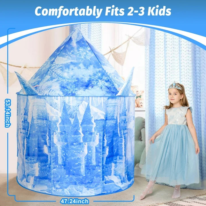 Play Tent for Girls, 53 inch Light up Frozen Ice Castle Playhouse w/ Windows &Doors, Girls Christmas Gift Toy for Indoor/Outdoor Use, Birthday Party Gift for Kids 3 4 5-7 8