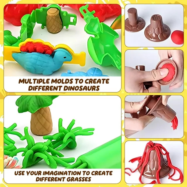 26 Pcs Dinosaur Color Play Dough Set with Case, Multiple Molds, Educational Toys for Hand-Eye Coordination, Kids Christmas Gifts Dinosaur Toys for 3 4 5 6+