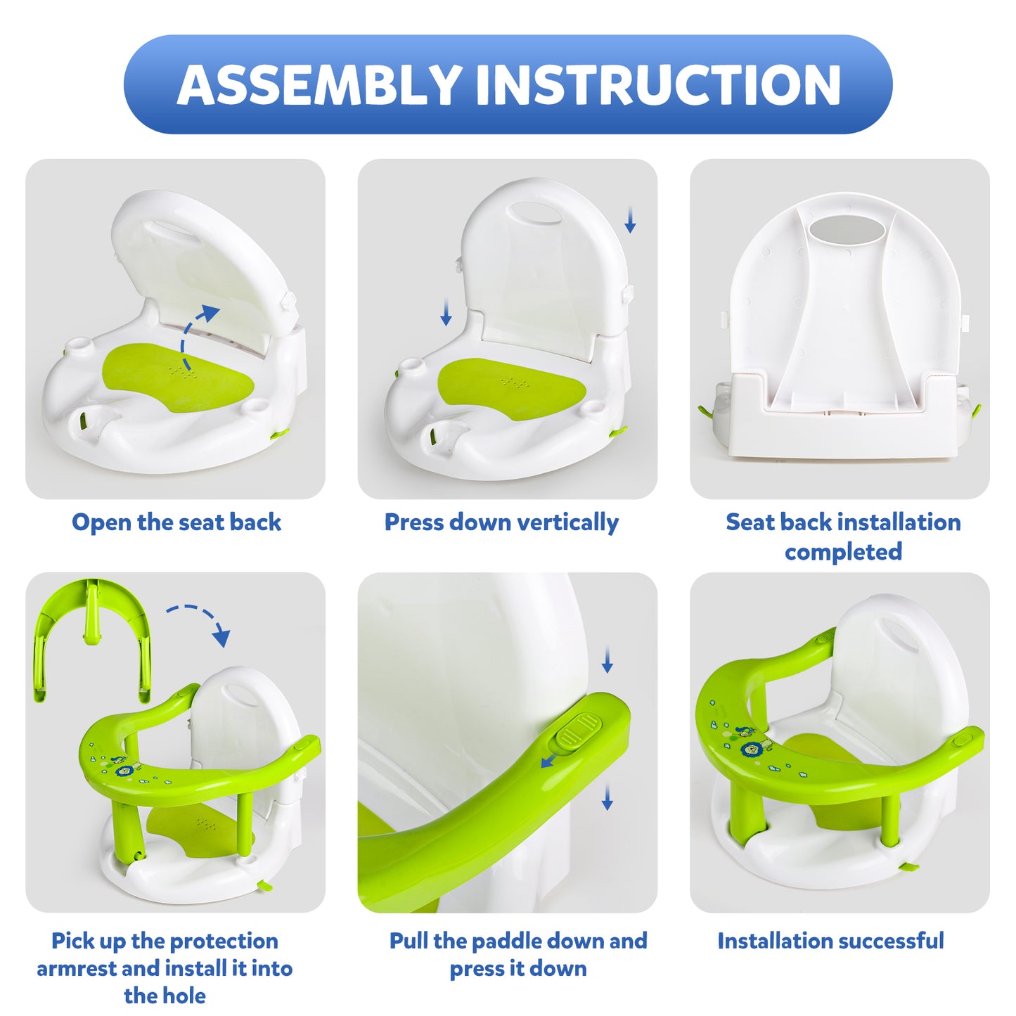 Bath Seat/Chair with Non-Slip Mat Green and White, Bath Tub Chair with Suction Cups, Gift for Toddlers 6 9 12 18 Months.