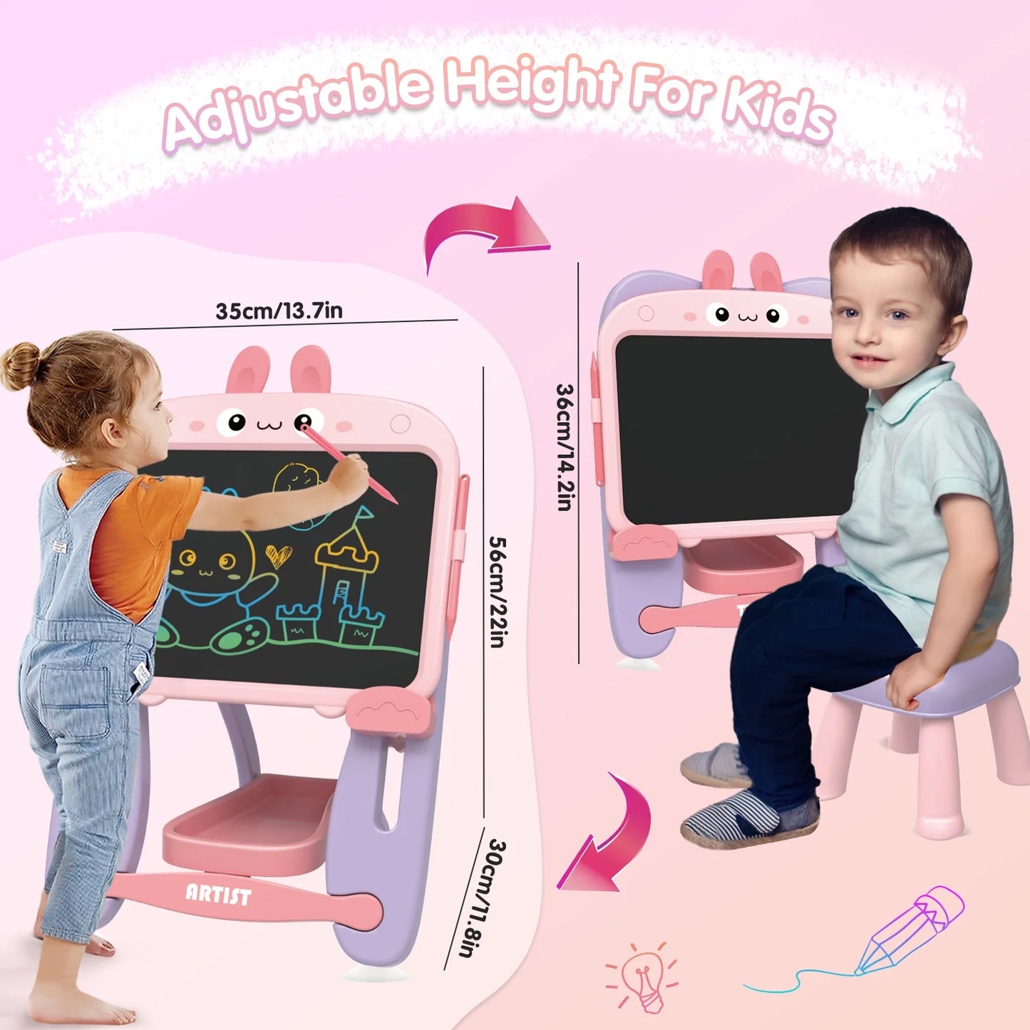 Easel for Toddlers, Doodle Board for Kids Toddlers 3-5 Years, Sweet Pink Rabbit Drawing Board Birthday Christmas Gifts for Girls 2 3 4 5 Years.