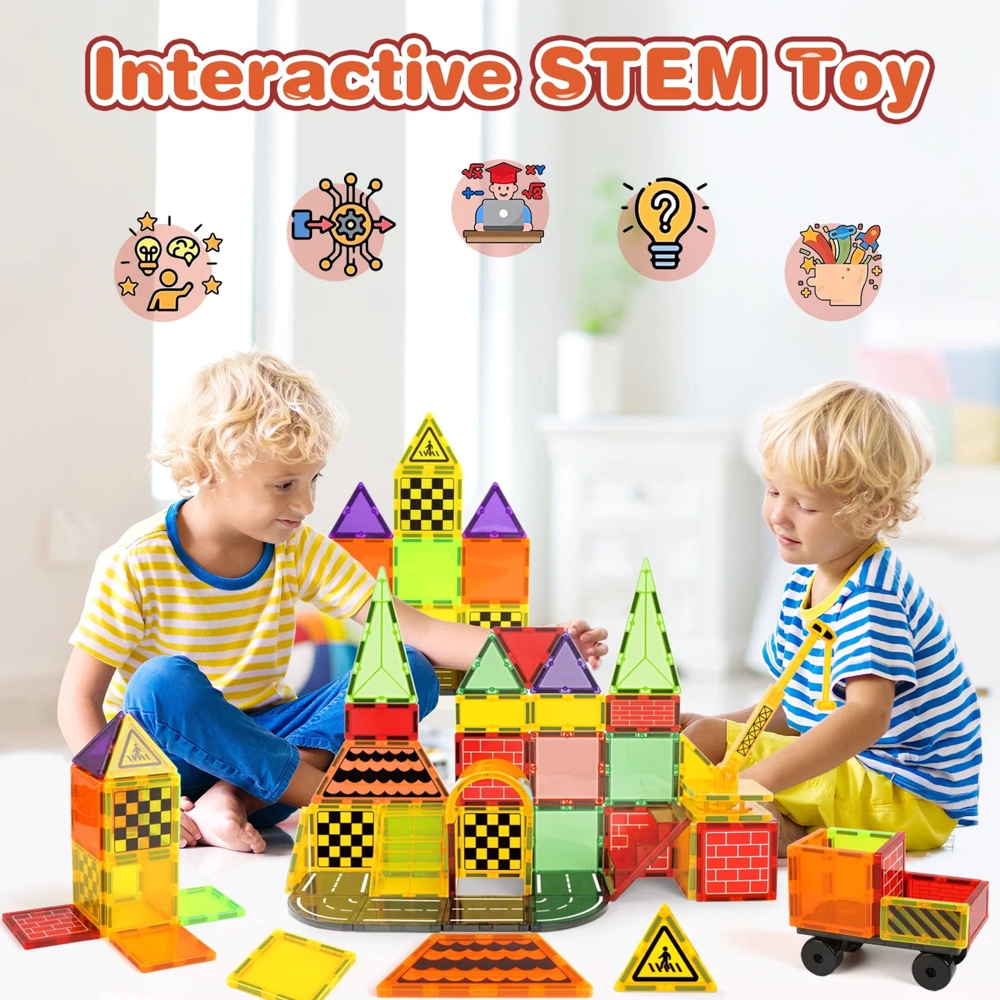 50Pcs Engineering Magnetic Tiles(Large Size), STEM Building Blocks Toys for Kids Ages 3 4 5 6 Years Old, Educational STEM Toys Birthday Christmas Gifts for Boys Girls Toddlers 3-6 Year Old.