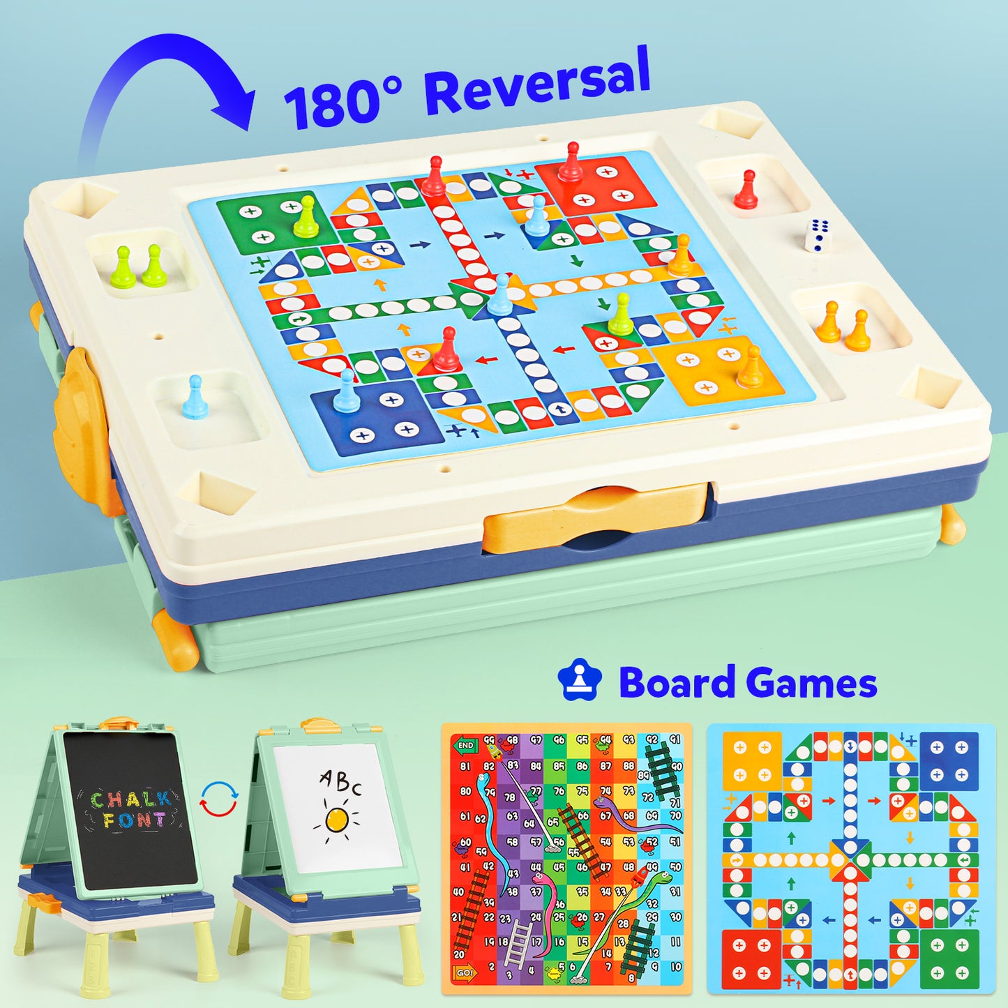 Easel for Kids, Toddlers' Double Sides Drawing Board with Blackboard & Whiteboard, Carry Case, Blue, Board Game,Birthday Christmas Gift for Kids Girls Boys 3-5 Years Old.(20"×11.5"×15.2")