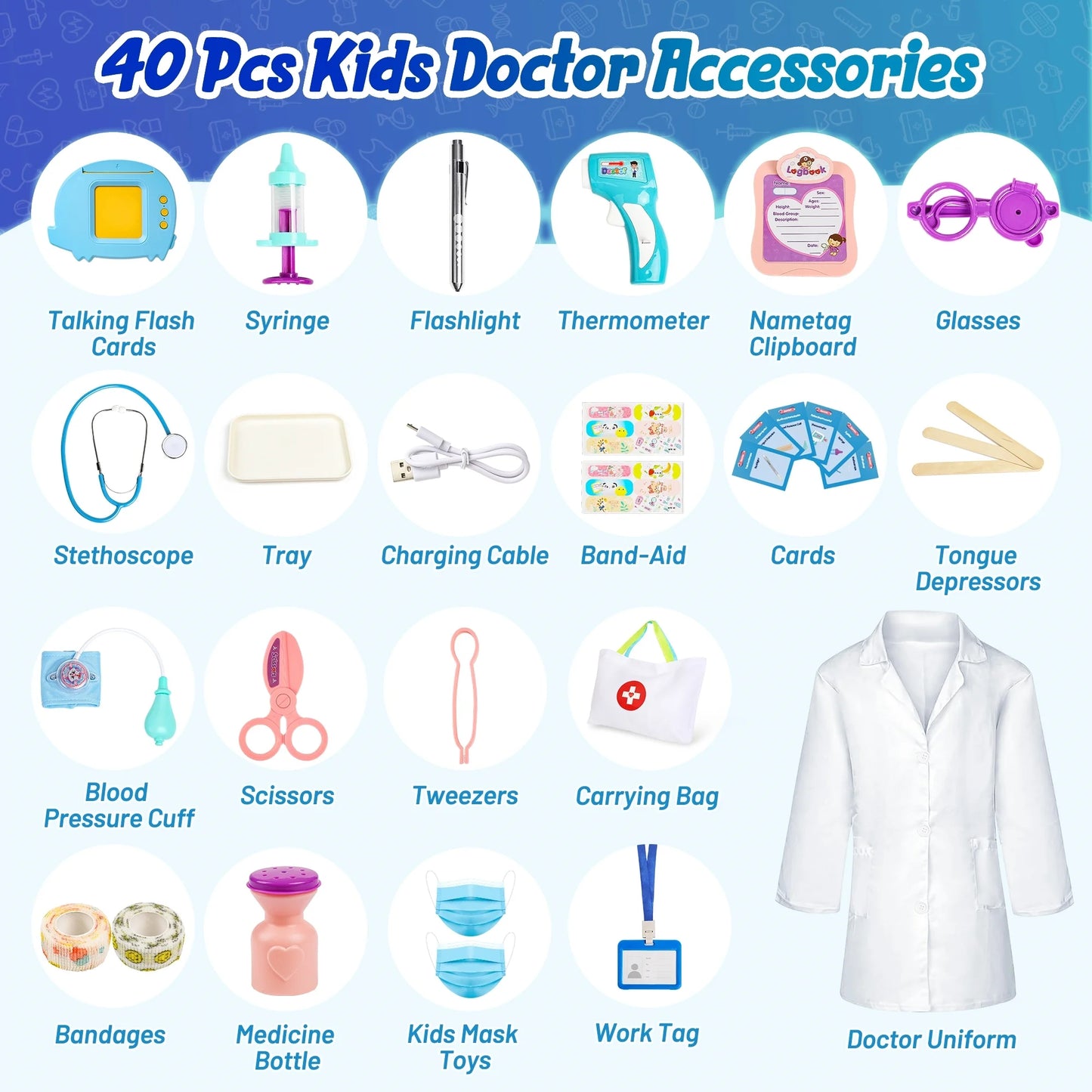 Kids Doctor Kit for Toddler 3 4 5 6 Years, STEM Educational Toys, Pink&Blue Pretend Play Doctor Dentist Play Set Toys, Birthday Christmas Gift for Kids Boys Girls.