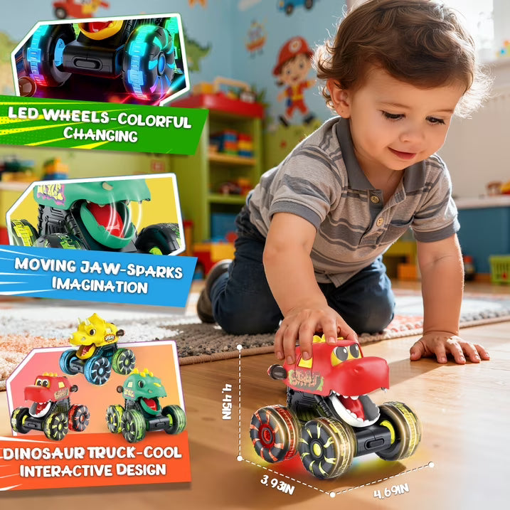 3PCS Dinosaur Pull Back Cars, Toys for Boys Ages 3-6, LED Light Up Wheels Press & Go Dinosaur Toys, Toddler Boy Gifts Christmas Birthday Gift.