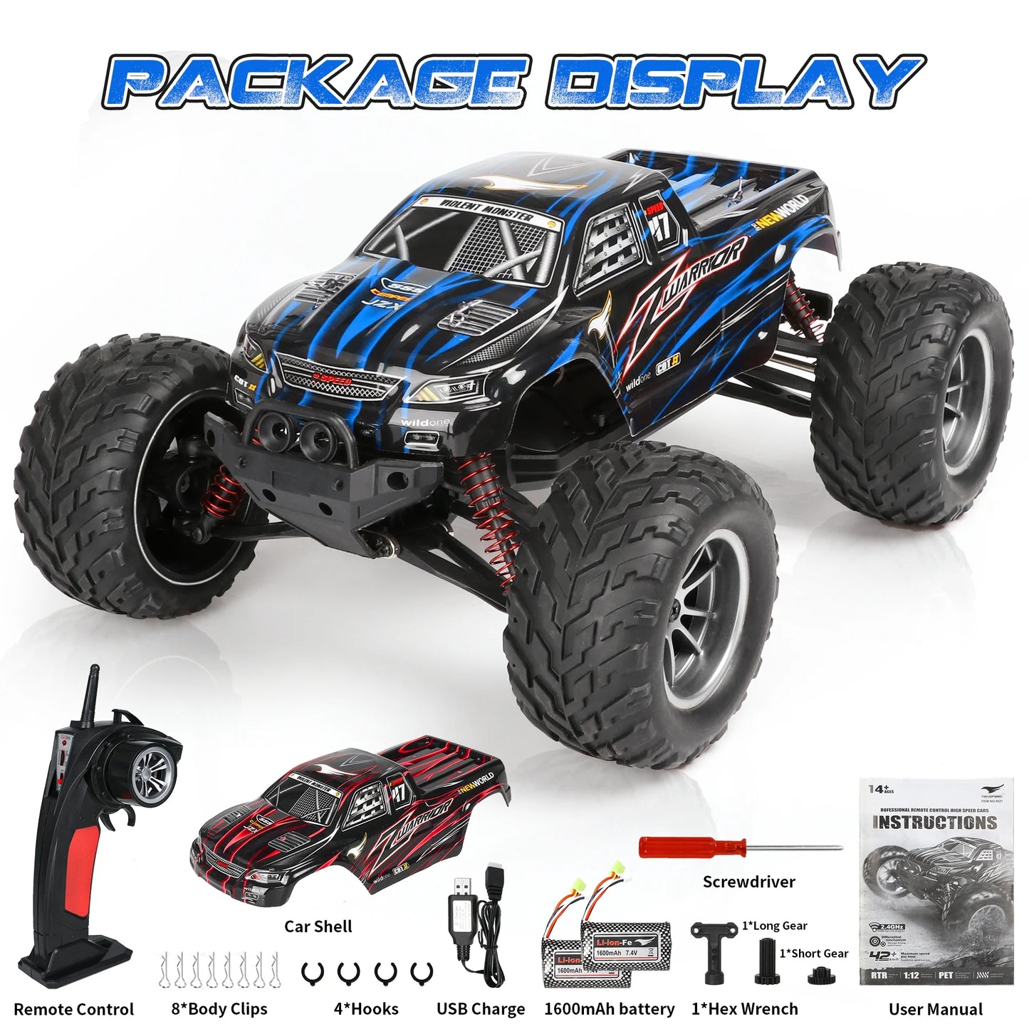 1:12 Scale Remote Control Truck, 4WD High Speed 42+ Kmh All Terrains Electric Toy Off Road RC Vehicle Car Crawler with 2 Rechargeable Batteries, Christmas Gifts for Boys Kids 8-11 12+ & Adults