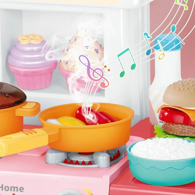 Little Chef Kitchen Play Set for Kids, Kitchen Accessories with Light and Sound, Girls Chirstmas Gift Toys (Pink), Pretend Play Kitchen for Girls 2 3 4 5 6+