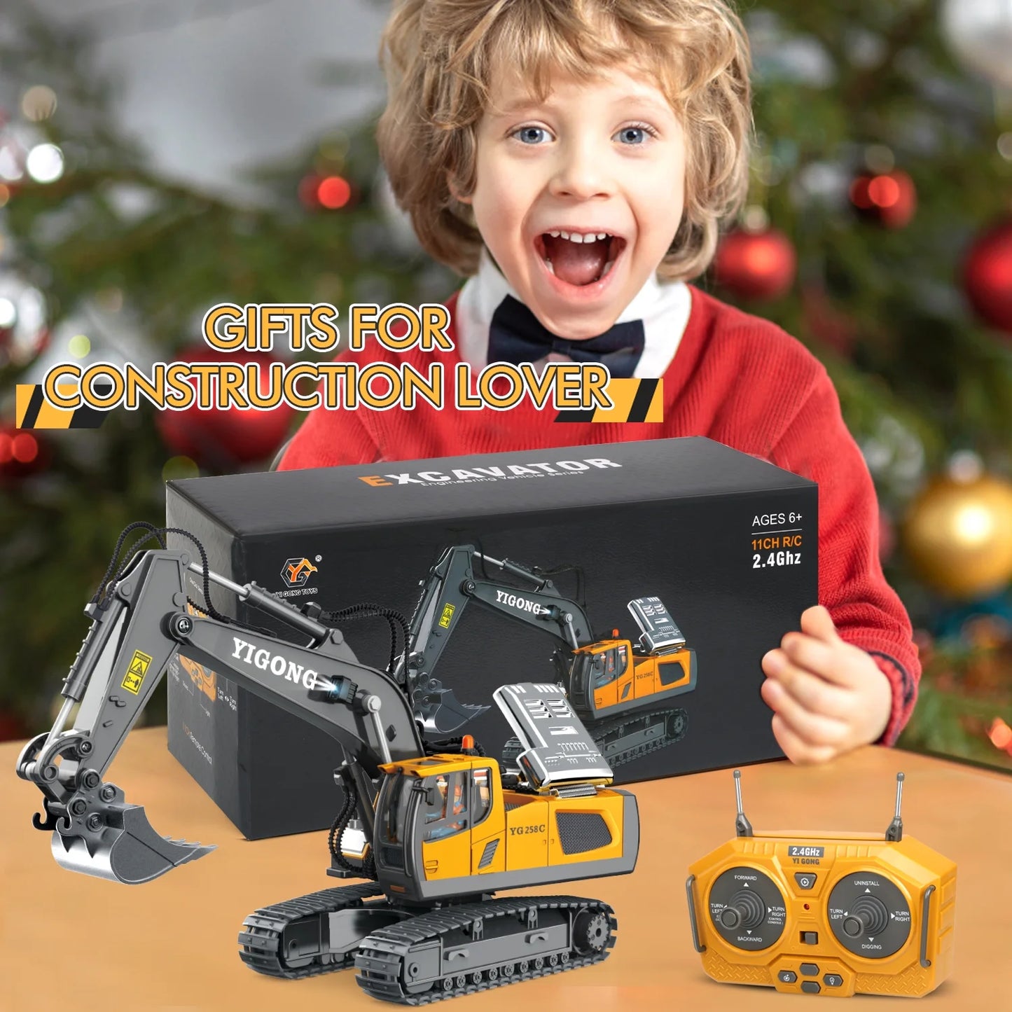 Remote Control Excavator, 1:20 RC Construction Vehicles Toys for Boys 3 4 5 6 7 8+ Years Old, 11 Channel RC Excavator Truck with Light/Sound, Boys Kids Gift for Birthdays, Christmas.