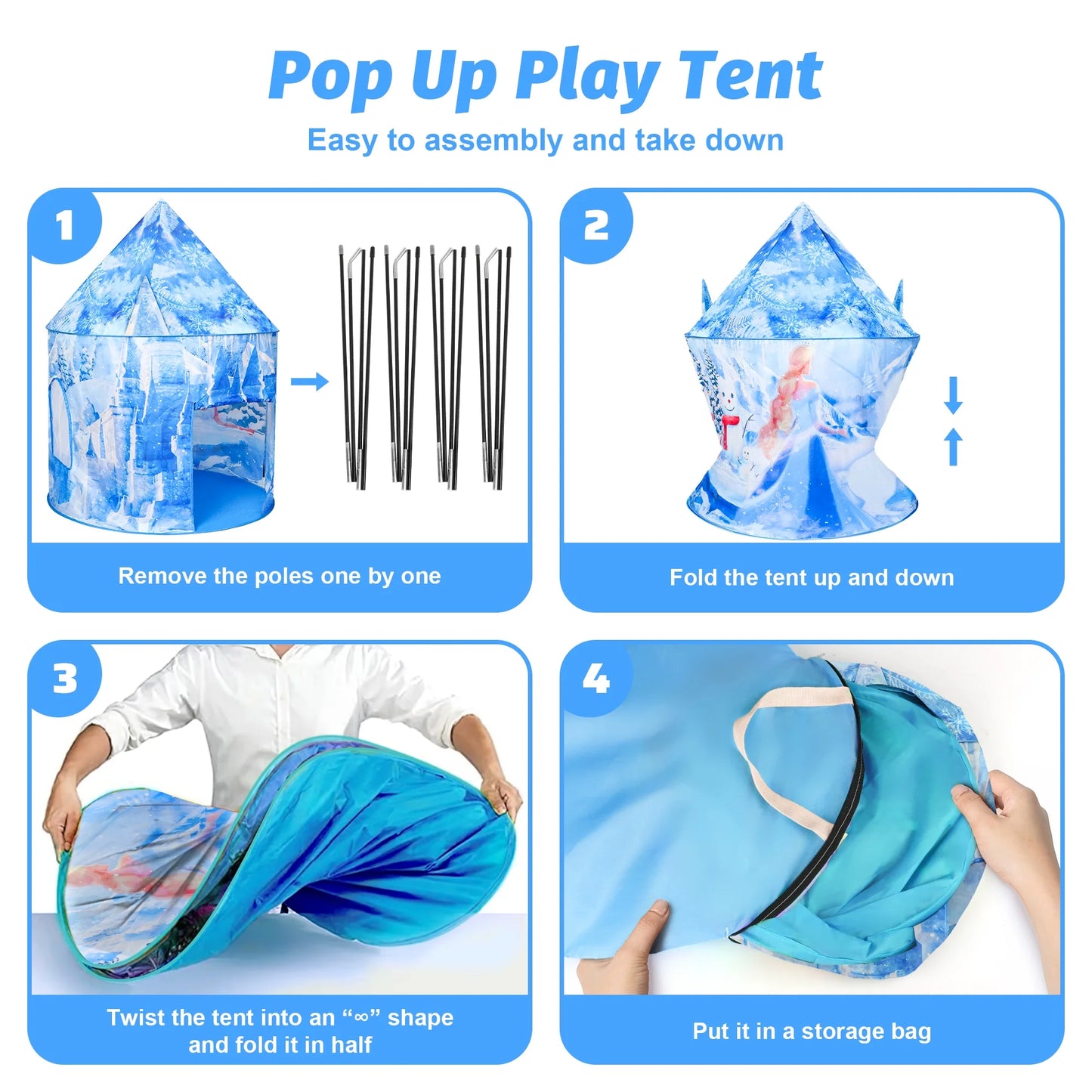 Play Tent for Girls, 53 inch Light up Frozen Ice Castle Playhouse w/ Windows &Doors, Girls Christmas Gift Toy for Indoor/Outdoor Use, Birthday Party Gift for Kids 3 4 5-7 8