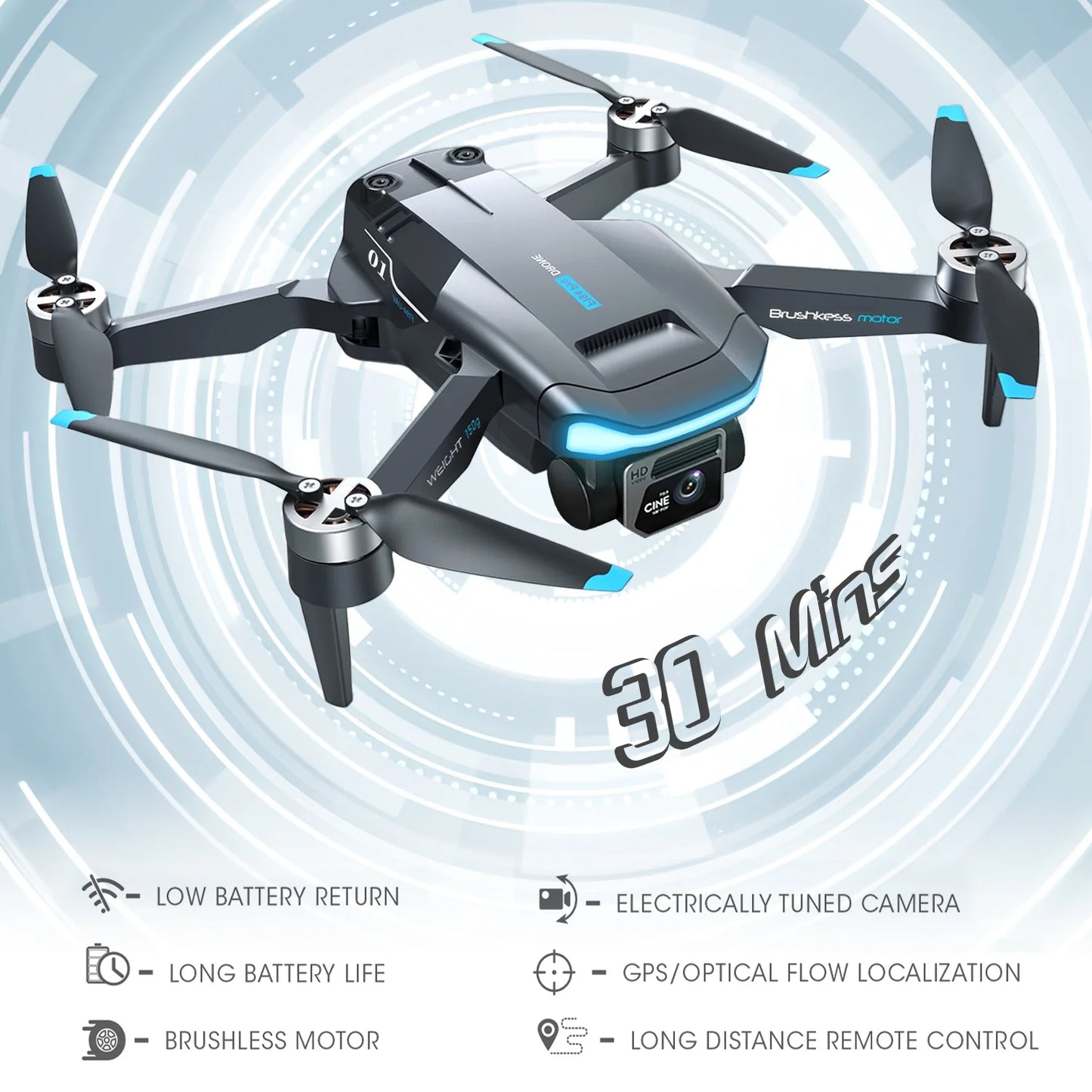 GPS Drones with Camera 4K for Adults, F194 1080HD Foldable Lightweigh Drones Quadcopter(150g) for Beginner and Adults, Follow Me, 2 Battery.