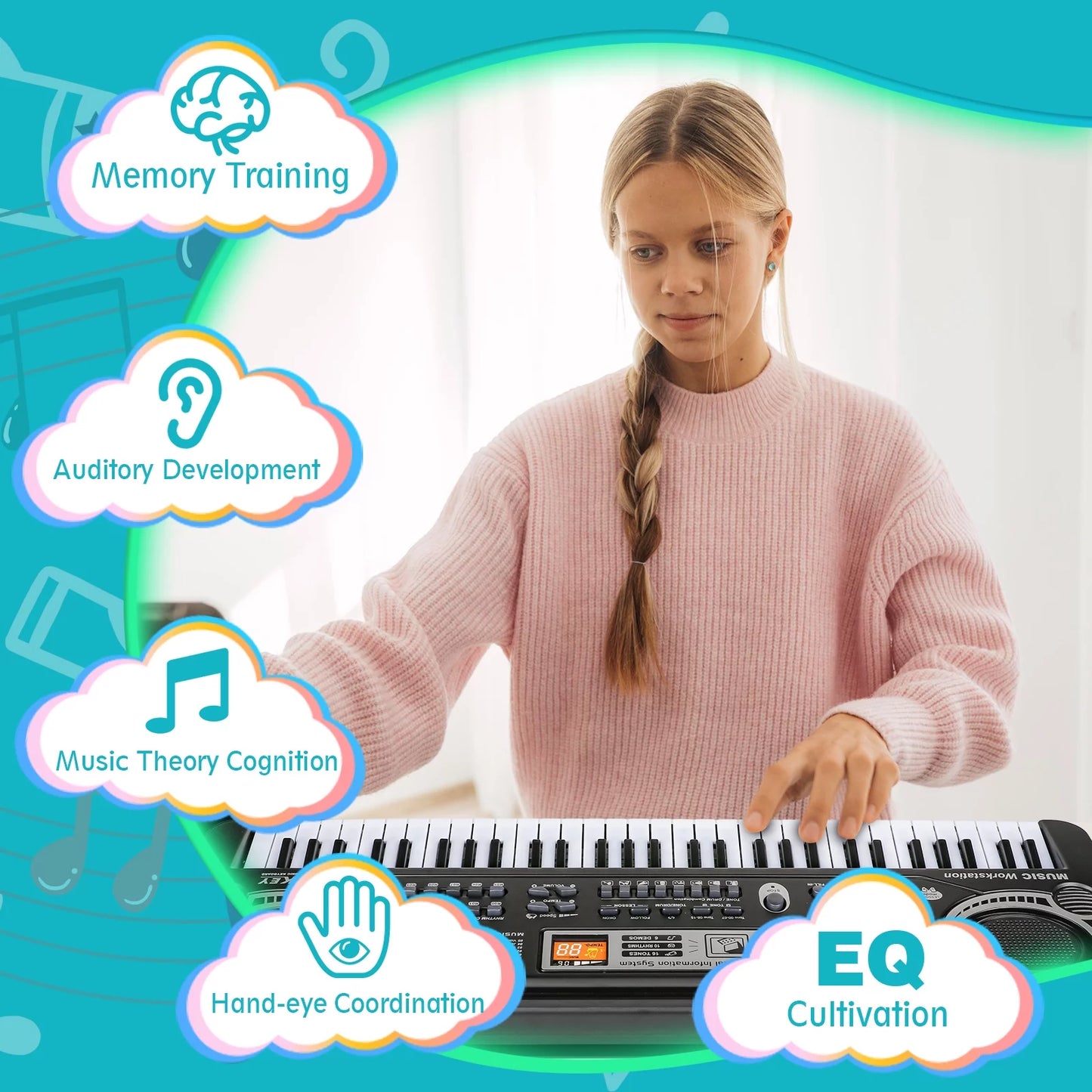 Electronic Piano Keyboard for Kids, 61 Key Beginner Electric Piano for Gift with Microphone,Digital Music Piano for Kids Ages 5-12.