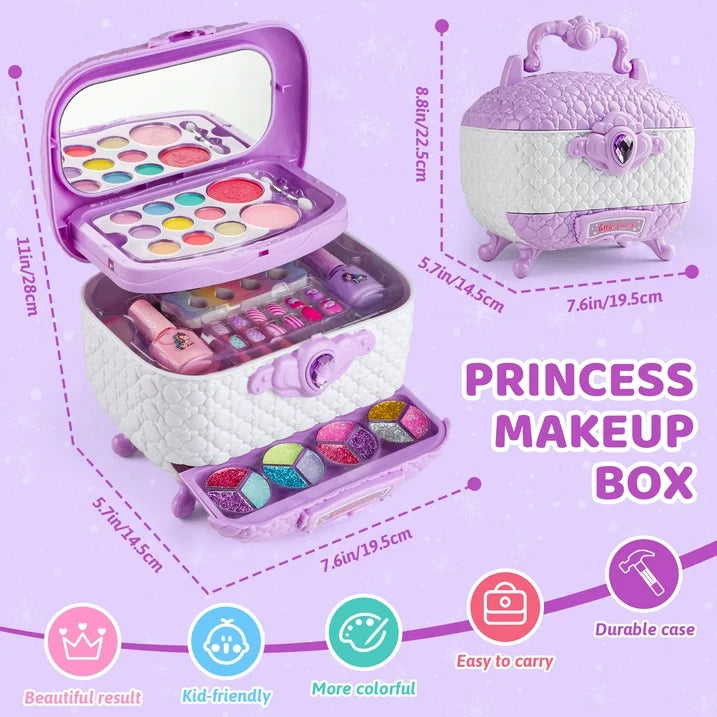 Kids Makeup Kit for Girls, Washable Real Cosmetic Toys, Non-toxic Makeup Set for Toddlers, Little Girl Princess Toy Gift for Christmas Birthday Aged 3-6 7-12