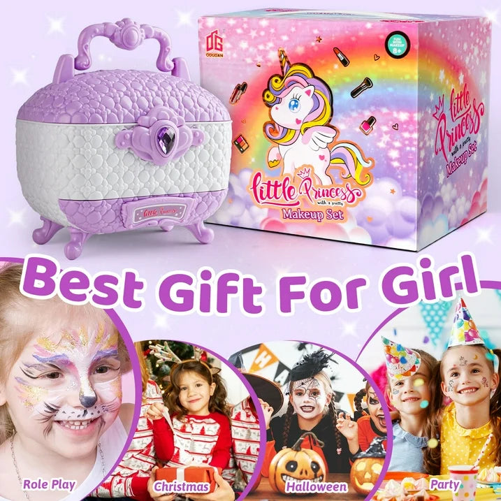 Kids Makeup Kit for Girls, Washable Real Cosmetic Toys, Non-toxic Makeup Set for Toddlers, Little Girl Princess Toy Gift for Christmas Birthday Aged 3-6 7-12