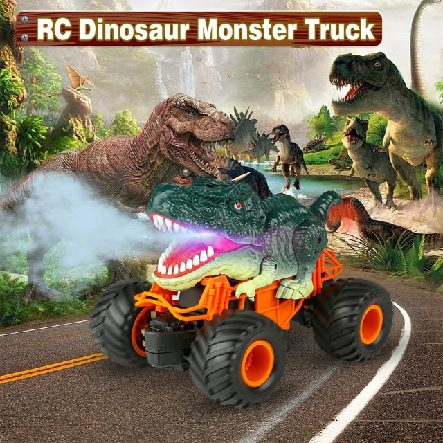 2.4Ghz RC Dinosaur Truck Toys for Toddlers, Electric RC Car Toys with Light & Sound Spray Function for 3 4 5 6 7 8 Year olds Kids, Boys Birthday Christmas Gift Toys