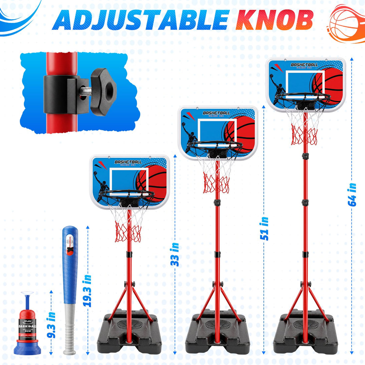 4-in-1 Toddler Basketball Hoop& Baseball& T-Ball Set for Toddlers 3 4 5 6 7 8+ Years Old, Toddler Outdoor Toys, Kids Sports Set Gift for 3-12 Years Old Boys, Birthday Gift.