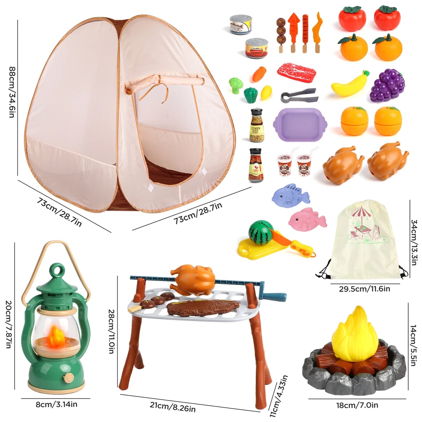 Kids Camping Tent Set with 49 Pieces, Indoor/Outdoor Play Tent for Toddlers Girls 3-6 Years, Birthday Christmas Gift for Kids Girls 3-6 Years.