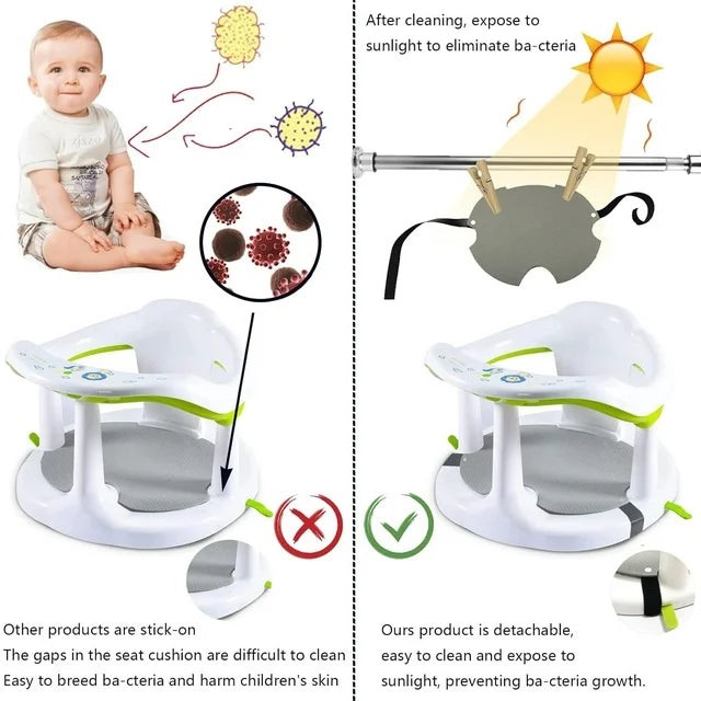 Bath Seat with Non-Slip Mat, Bath Tub Chair with Suction Cups for 6 9 12 18 Months,White.