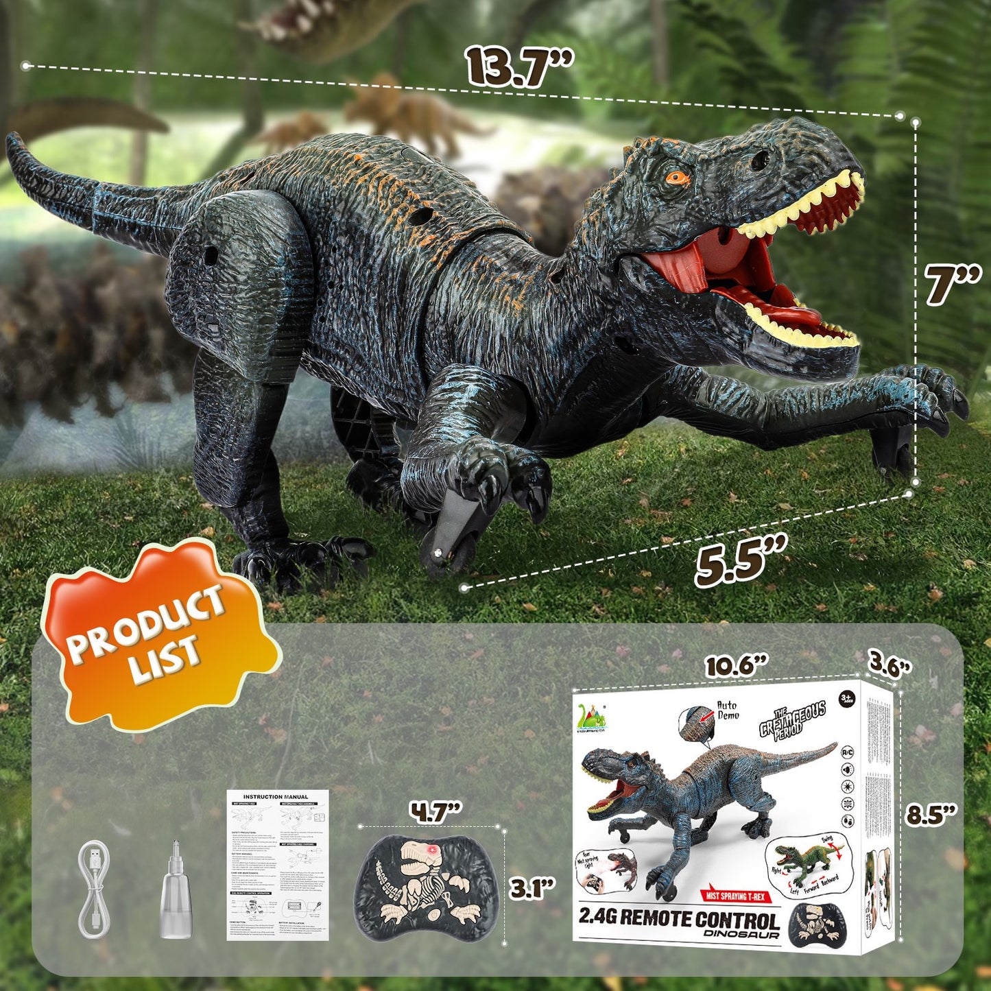 Remote Control Dinosaur Toys for Toddler Boys 3 4 5 6 7 8 Years, Walking & Roaring Simulation T-Rex Dinosaur Birthday Christmas Gift for Boys 3-8 Years Old.