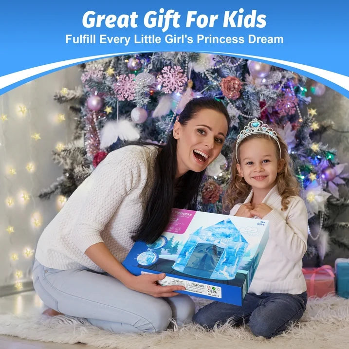 Play Tent for Girls, 53 inch Light up Frozen Ice Castle Playhouse w/ Windows &Doors, Girls Christmas Gift Toy for Indoor/Outdoor Use, Birthday Party Gift for Kids 3 4 5-7 8