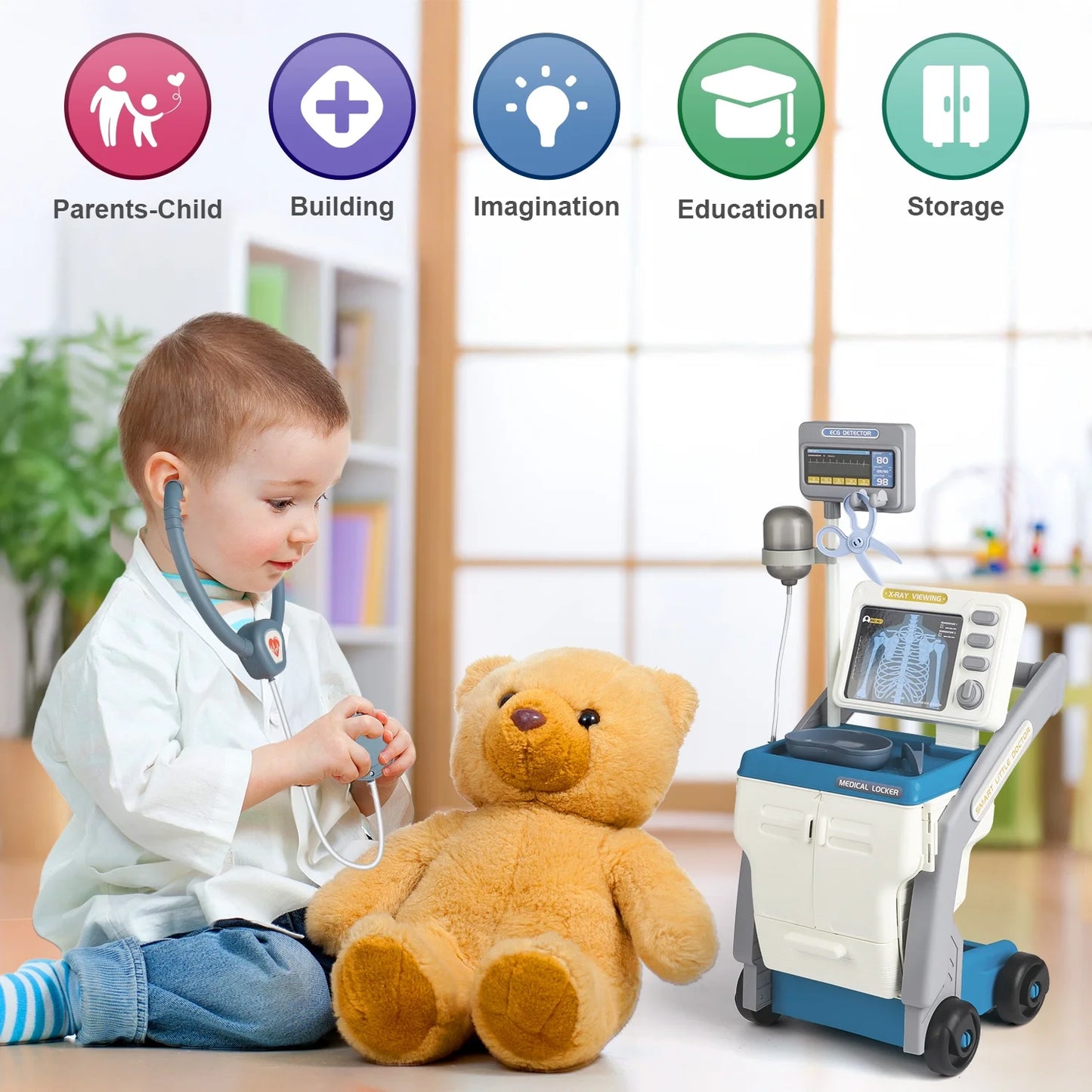 Kids Doctor Kit Toys for Toddlers 2 3 4 5 Years, Pretend Play Doctor Dentist Cart Toys for Boys Girls, Birthday Christmas Gift for Toddlers Ages 2-4 3-5.