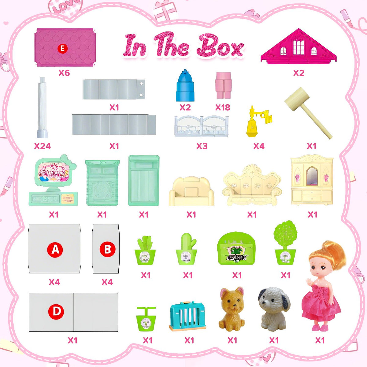 Dollhouse Kit for Girls, 4 Rooms, 98PCS Building Toys for Girls Ages 3-6 Years, Birthday Christmas Pretend Play Gift for Little Girl.