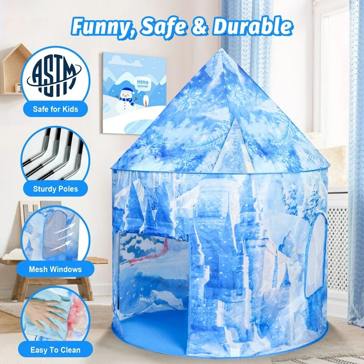 Play Tent for Girls, 53 inch Light up Frozen Ice Castle Playhouse w/ Windows &Doors, Girls Christmas Gift Toy for Indoor/Outdoor Use, Birthday Party Gift for Kids 3 4 5-7 8