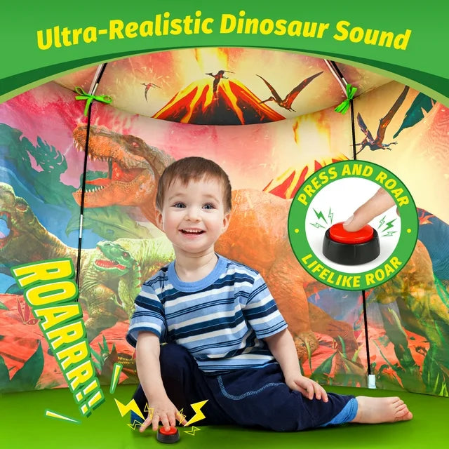 Dinosaur Kids Play Tent, Indoor&Outdoor Pop-up Playhouse Boys Toys Ages 3 4 5 6 7 8 with Lifelike Dinosaur Roars, Christmas Birthday Boys Gifts for Ages 3 4 5 6 7 8.