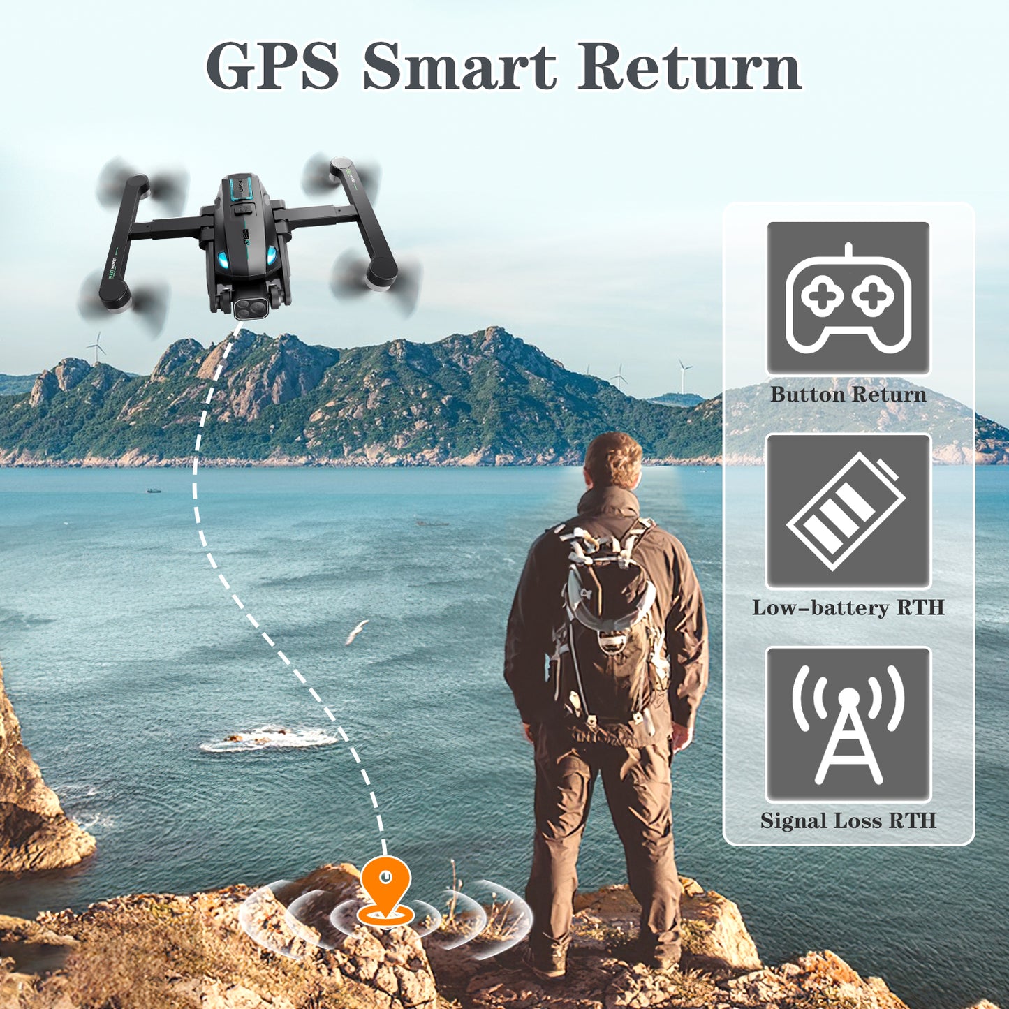 GPS Drones, S188 Foldable RC Drone with 4K HD Camera for Adults, Long Flying Time, Follow Me, 2 Batteries