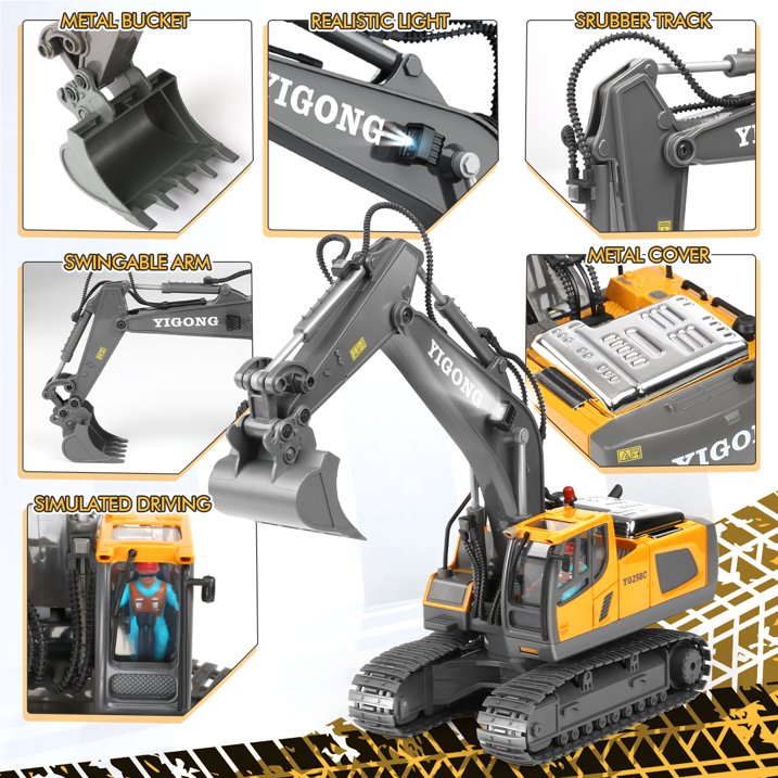 Remote Control Excavator, 1:20 RC Construction Vehicles Toys for Boys 3 4 5 6 7 8+ Years Old, 11 Channel RC Excavator Truck with Light/Sound, Boys Kids Gift for Birthdays, Christmas.