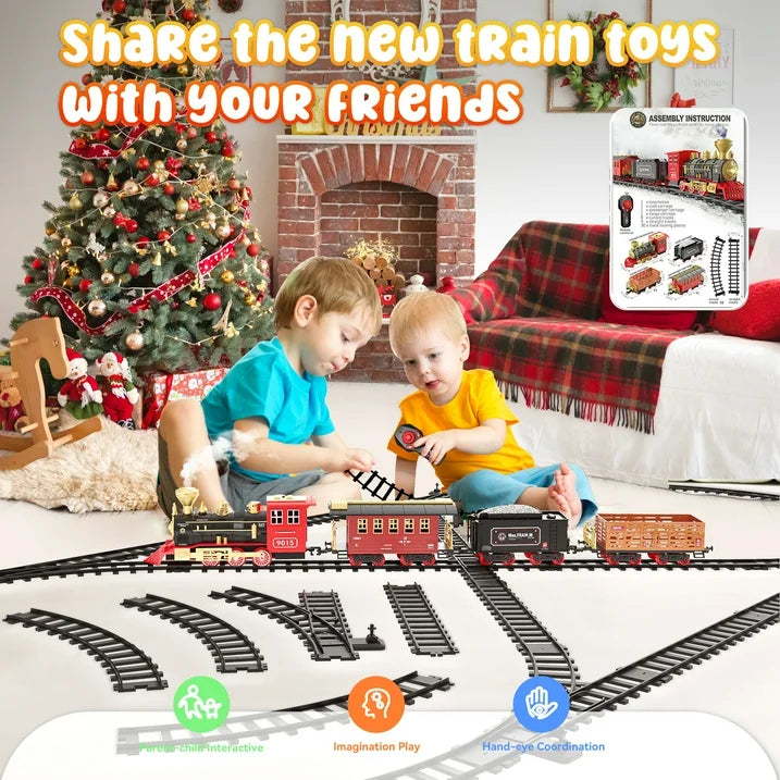 Classic Christmas Electric Train Set, W/Smokes, Light& Sound, Tracks, Train Toys for Toddler Boys Girls, Train Model Gift for Kids 3-6-8-12 Years Old Birthday Christmas.