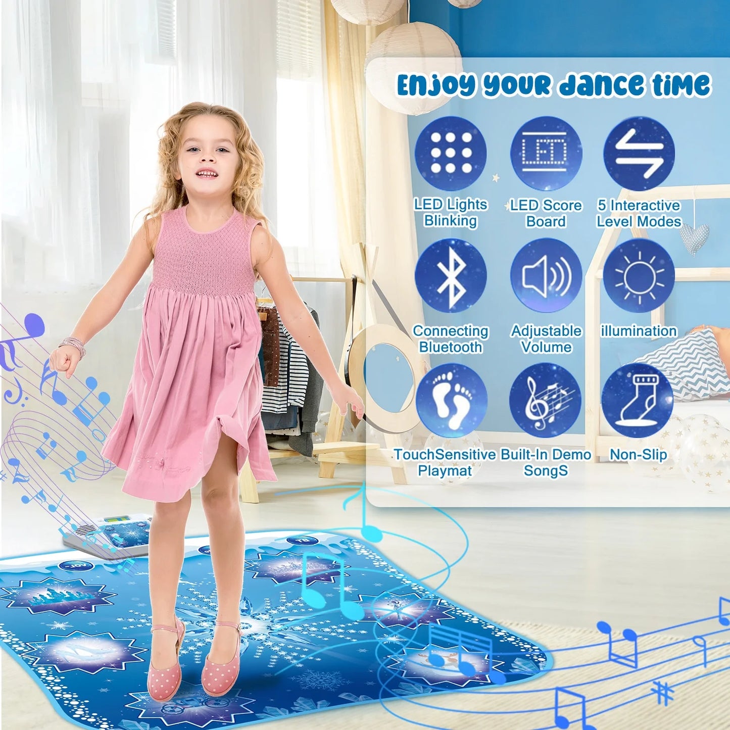 Dance Mat, Dance Pad Game Toys for Kids Girl 3 4 5 6 7 8+ Year Old, Frozen Theme Dance Floor, Girls Birthday Christmas Gifts for Kids Toddlers.