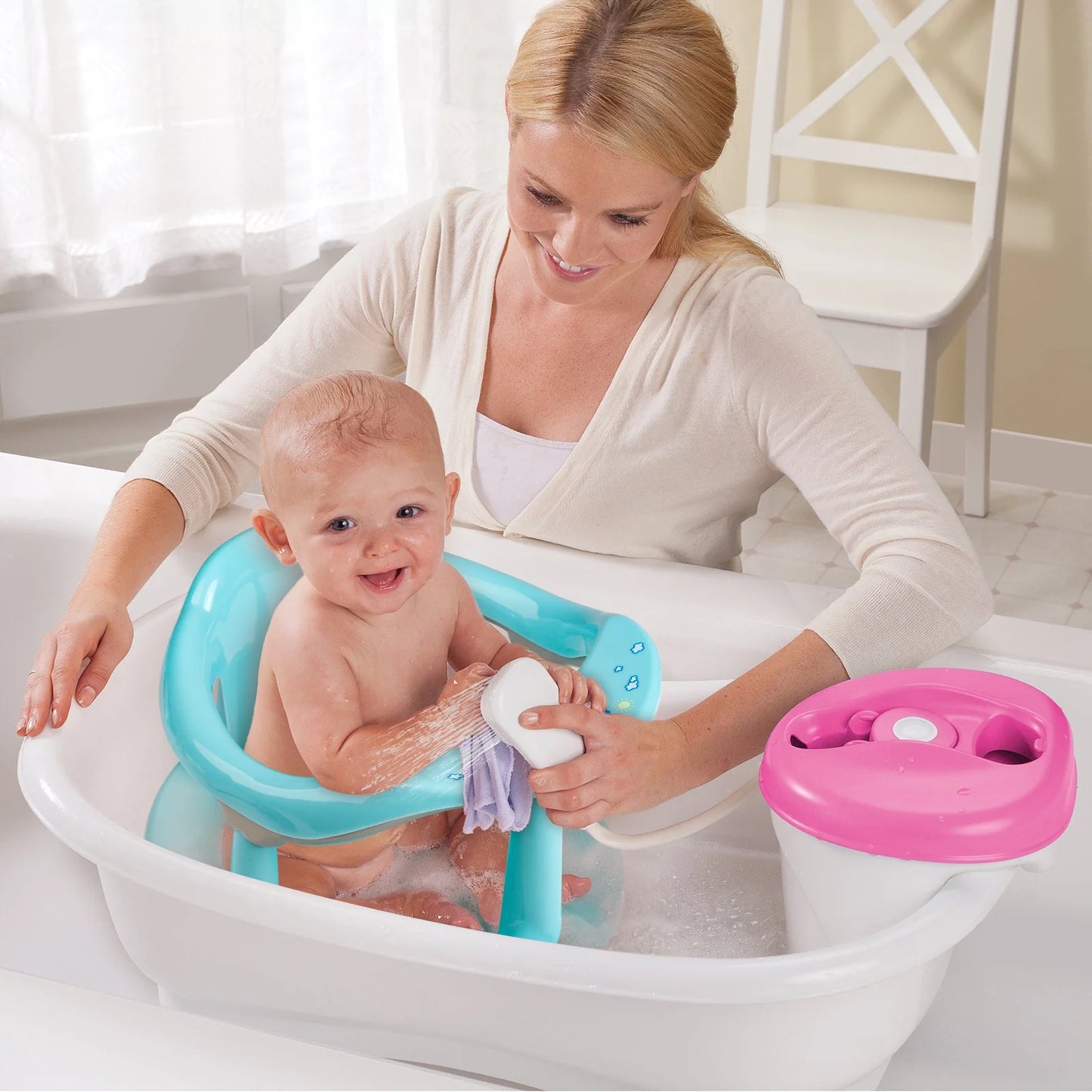 Bath Seat with Non-Slip Mat, Bath Tub Chair with Suction Cups, Gift for Toddlers 6 9 12 18 Months, Light Blue.