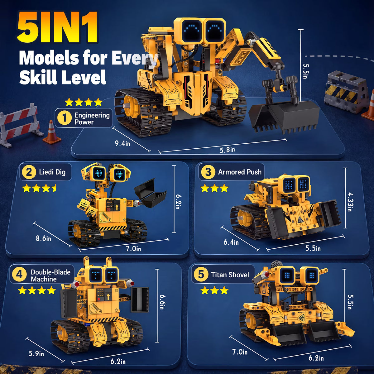 5-in-1 Robot Building Kit Toys for Kids Ages 8-12, STEM Coding Educational Toys with APP Remote Control, Engineering Construction Robot, Birthday Gift for Boys Ages 8-12.