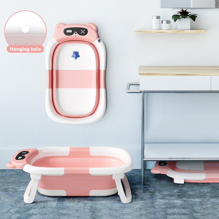 Baby Bathtub, Foldable Portable Bathtub for Infant to Toddler Ages 0-6-12-18-24-36 Months.